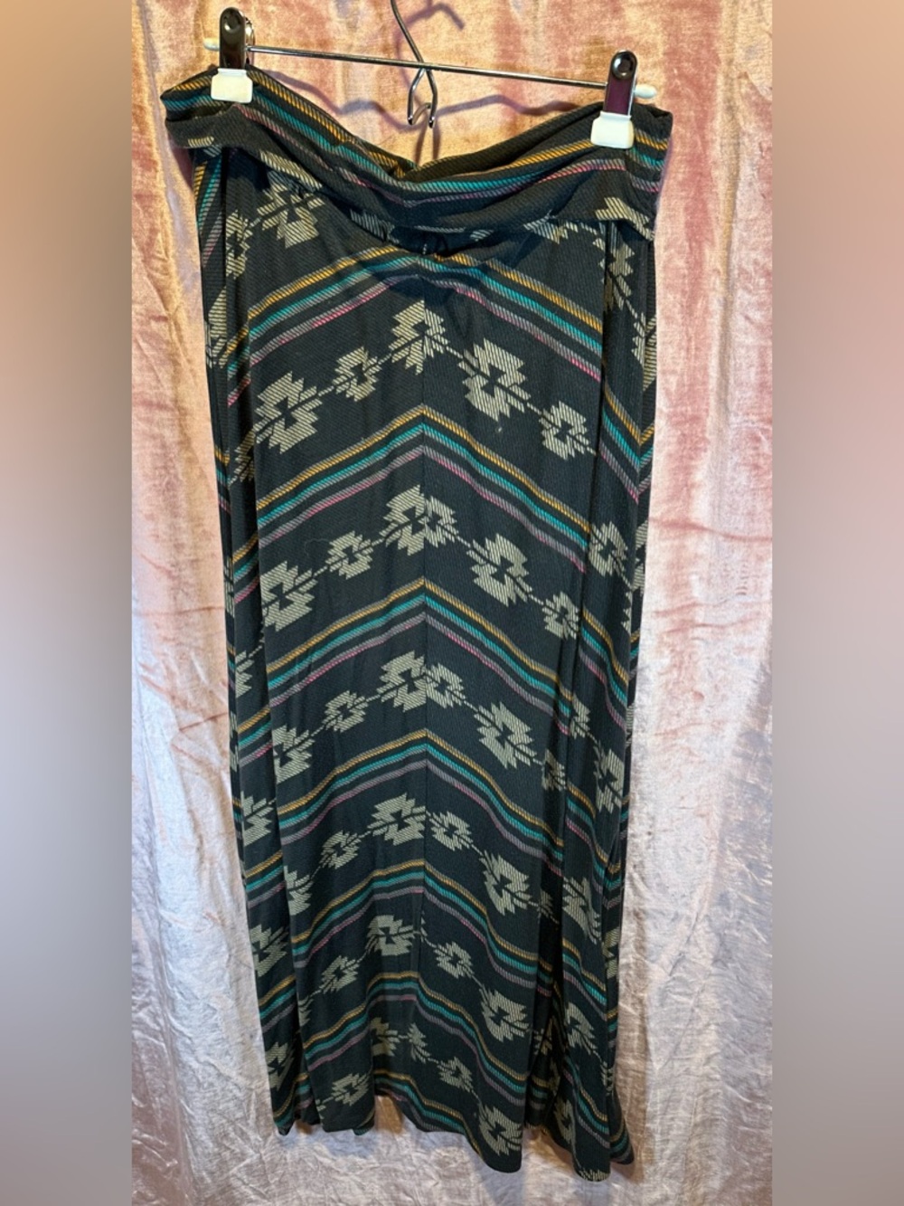 Boho Black Maxi Skirt with Aztec Print